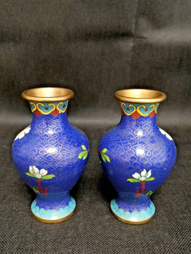 Superbe paire de petits vases en cloisonné  - Picture 3 of 5