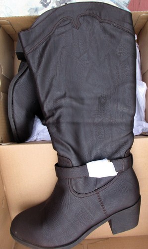 AVENUE WIDE CALF BOOTS Brown Tall Vegan Leather zipper buckle Plus Size 11 Wide - Picture 10 of 24