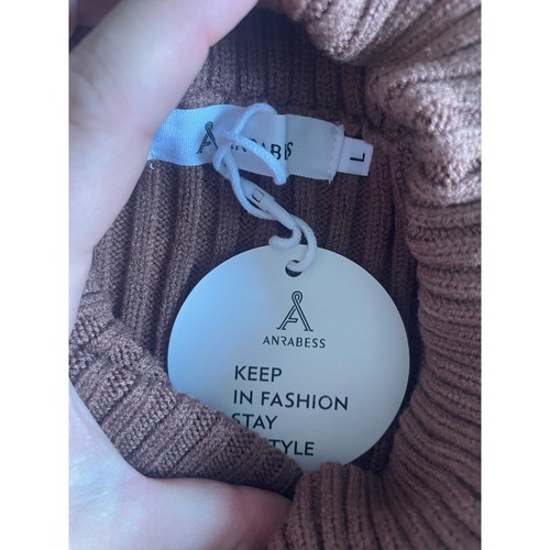 Anrabess Sweater Dress Womens Large Turtle Neck Camel Nylon Knitted Casual NWT - Picture 4 of 6