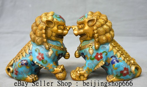 Antigua estatua china de 5,2" con esmalte Cloisonne Feng Shui Foo Fu perro guardián león - Imagen 8 de 12