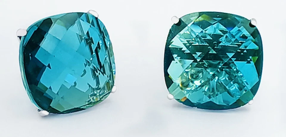 PENDIENTES CIRCONITAS AZULES ORIGINALES 14,54 quilates ORO 14k - Certificado de valoración gratuito - Nuevos con etiquetas Foto 4 de 4