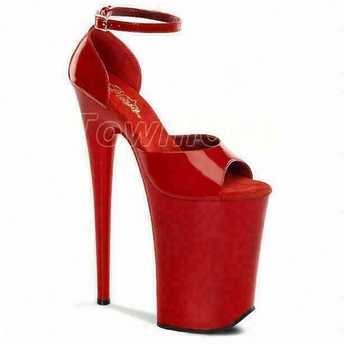 46 20cm Super High Heel Women's Stiletto Platform Patent Leather Peep Toe Shoes - Picture 4 of 23