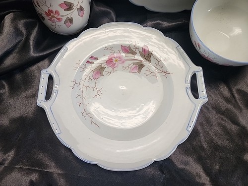 Antique B.S.M. China 1265 Pink Floral Service Set Cherry Blossom Platter Coffee - Picture 3 of 17