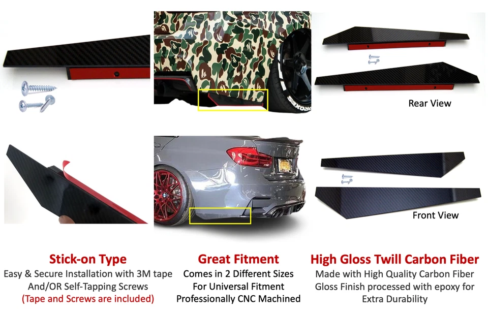 Divisores de parachoques trasero de fibra de carbono para difusor E90 E92 F30 F80 335i M3 M4 Foto 4 de 4