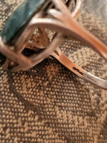 Large Green Stone Ring Hand-Crafted Sterling Silver .925 Size 7 READ Fracture - Picture 2 of 12