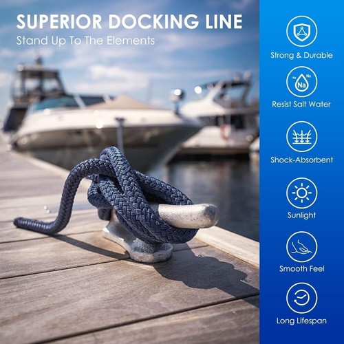 4 Pack 5/8" 20FT Double Braided Nylon Boat Dock Lines Marine Mooring Rope Black - Picture 5 of 8