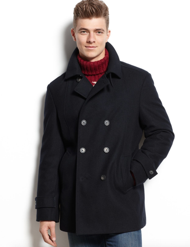Tommy Hilfiger X4115 Men Double-Breasted Wool-Blend Peacoat in Black  Size 46L - Picture 1 of 2