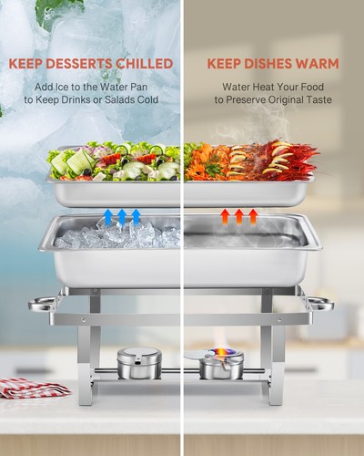WILPREP 4 Pack Chafer Chafing Dish Set Stainless Steel Bain Marie Food Warmer 9L - Picture 5 of 7