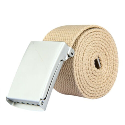 Mens Womens Army Webbing Belt Unisex Cotton Canvas Fabric Silver Buckle Belt - Picture 17 of 18