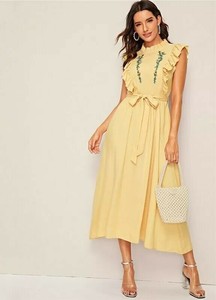 Anthropologie-In-Blue-Embroidered-Floral-Mock-Neck-Dress-Large