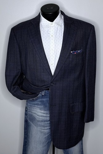Pendleton Wool Tweed Navy Blue Herringbone Plaid Blazer Jacket Coat Mens 46R - Picture 1 of 18