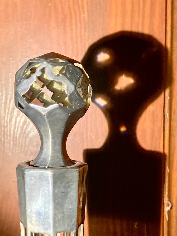 Antiguo juego de jarra de cristal y 4 vasos de chupito Alvin .999 de plata fina de 11" Foto 4 de 4