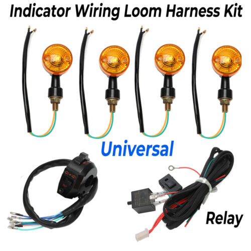 Universal Motorcycle Indicator Wiring Loom Harness Kit Relay 4pcs Indicators - Picture 1 of 11