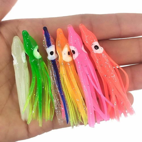 50 un. señuelos de pesca faldas de calamar goma pulpo cebos suaves aparejo mezcla de agua salada - Imagen 6 de 12
