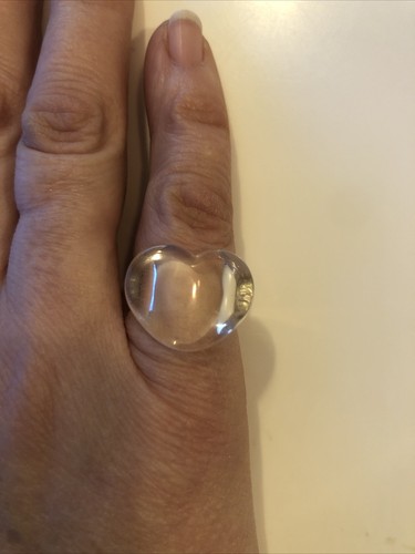 Clear Heart Shape Chunky Wide Plastic Ring - NEW!! Retro 80's - SMALL SIZE - Picture 6 of 6
