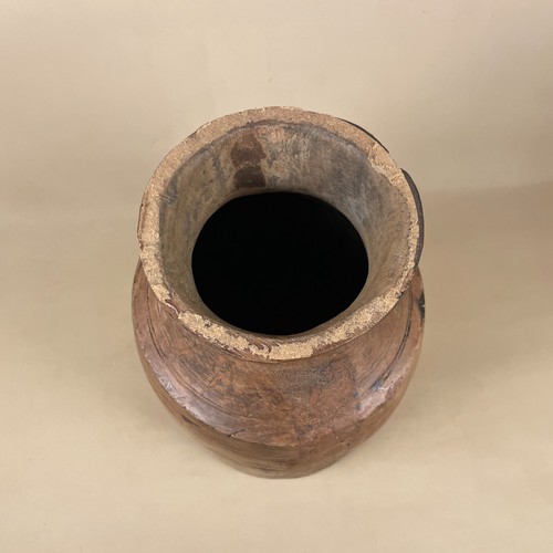 Antique Indian Wooden Vase Pot Handmade Brown Wood Decorative Carved Container - Picture 6 of 9