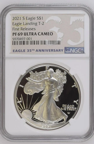 2021 S T-2 SILVER EAGLE LANDING - NGC PF69 ULTRA CAMEO - FIRST RELEASES 