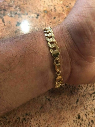 Mens Miami Cuban Bracelet Diamond Cut 14k Gold Plated Solid 925 Silver 8mm Italy - Picture 5 of 12