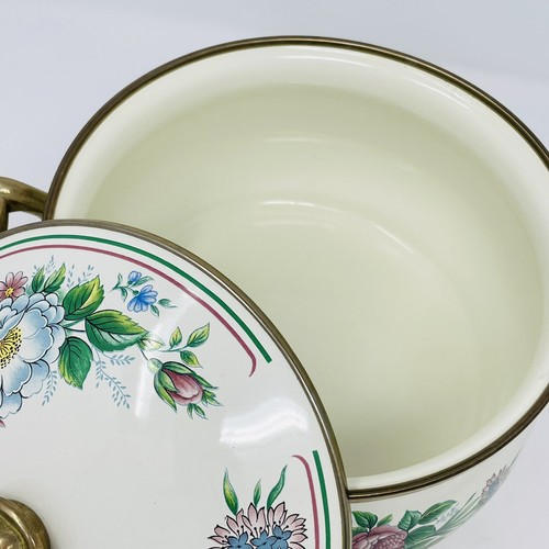 Vintage Blumen Emaillegeschirr Kochgeschirr Soßentopf und Dutch Oven mit Deckel - Bild 3 von 11