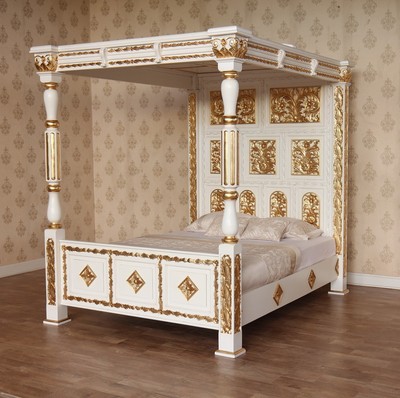 Antique White Gold Carved Full Canopy 4 Poster Bed 5 6 Gold Carved Full Canopy 4 Poster Bed