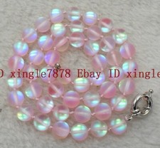 Natural 6/8/10mm Pink Gleamy Rainbow Moonstone Round Gemstone Beads Necklace 20"