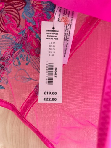 Breif brasiliani a vita alta Ann Summers 'Shimmering'. Rosa brillante. Nuovo con etichette UK 20 - Foto 3 di 3