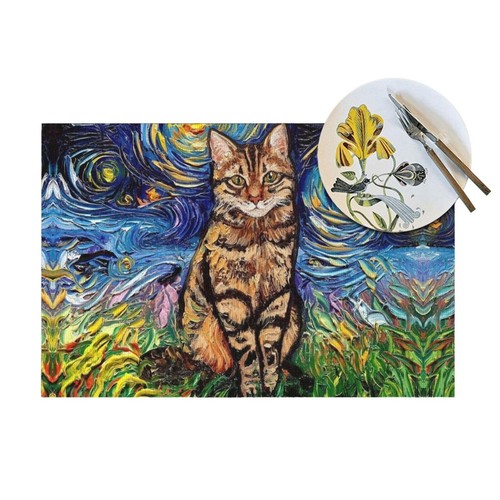 Abstract cat Table Placemats for Dining Table Set of 4 Washable 12x18 Inch Ki... - Picture 2 of 7