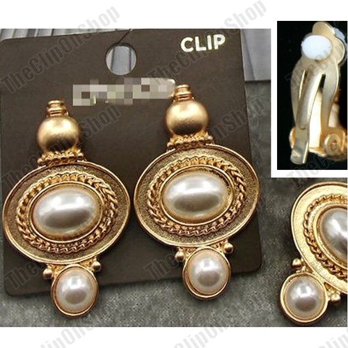 CLIP ON 1,5" große RETRO Perlen OHRRINGE Vintage Stil BALI MATT GOLD MODE Clips - Bild 4 von 7