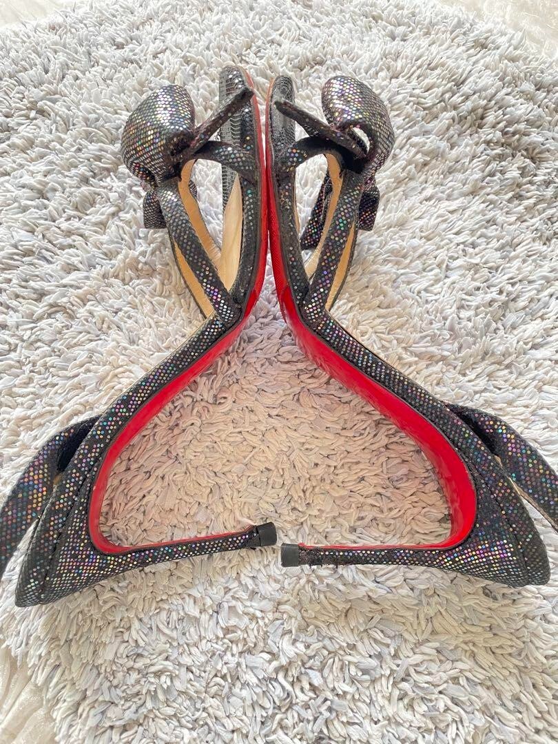 Christian Louboutin Black Glitter Ribbon Heel Sandals 9cm