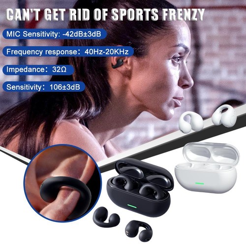 Ear Clip Bone Conduction Bluetooth 5.3 Wireless Earbuds Headset Headphones New - Picture 1 of 22