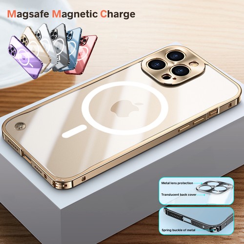 For iPhone 16 Pro Max 15 14 13 Mag Safe Magnetic Clear Case Aluminum Metal Frame