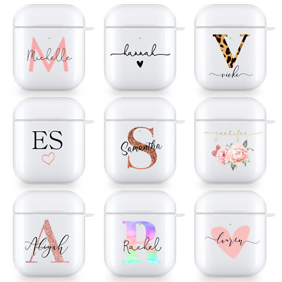 Personalisierte Airpods Hülle Initialen Name Klar Silikon Cover für Apple Süß Geschenk
