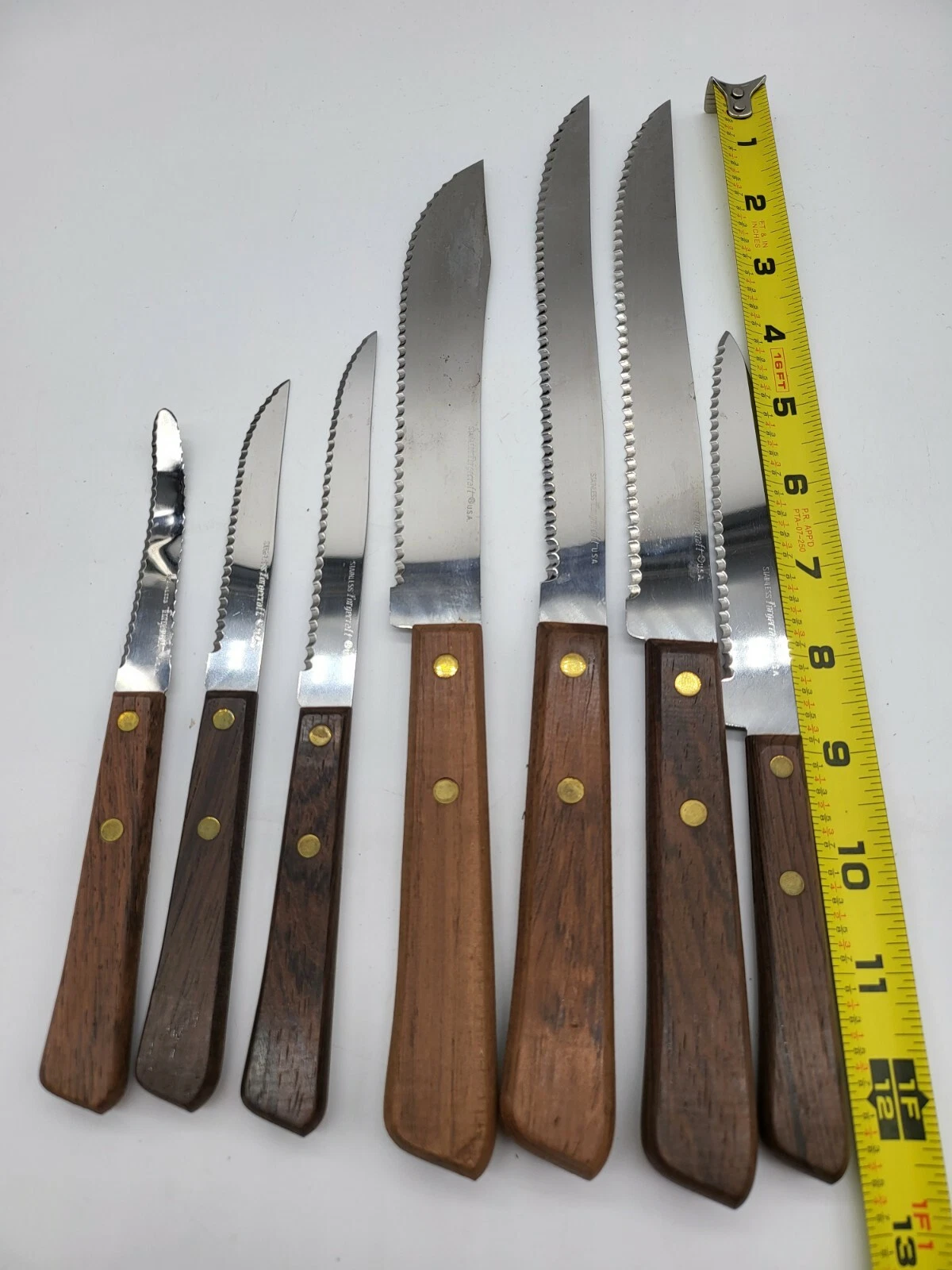 Vintage Lot of FORGECRAFT Serrated + Knifes Stainless Sausage Knife USA .