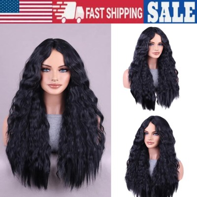 Womens Black Brown Long Curly Wig Wavy Hair Brazilian Cosplay Daily Use Wigs
