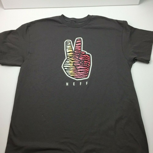 Neff Men's Hand Peace Sign Animal Print Gray T Shirt Size Large - Picture 2 of 7