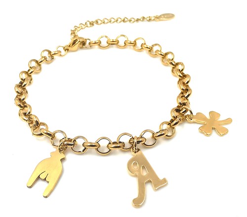 Bracciale da donna personalizzato con lettera iniziale in acciaio braccialetto - Foto 9 di 81