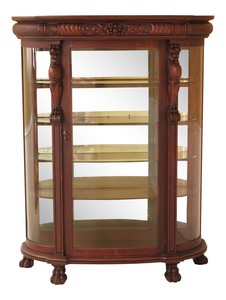 F30404ec Antique Victorian Oak Bow Front China Cabinet W Lion Image Is Loading F30404ec Antique Victorian Oak Bow Front China Cabinet
