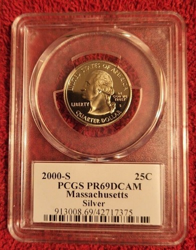 2000 s silver Massachusetts statehood quarter PCGS PR 69 DCAM (flag label) - Picture 2 of 2