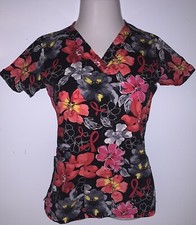 Womens Multicolored Floral CHEROKEE MEDICAL Scrubs Top  Size XS
