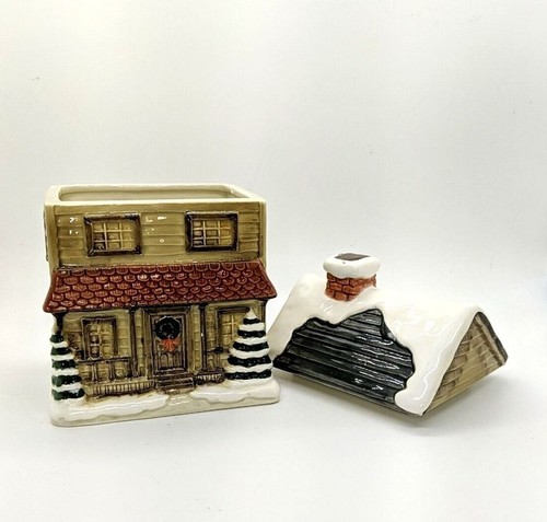 Otagiri Pequeño Bote Japón Navidad Cerámica Cabaña Madera Casa Corona 7" - Imagen 2 de 7