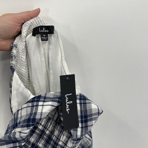 Lulu's Surely Charmed Navy Blue Plaid Tiered Backless Midi Dress Size M - Picture 4 of 11