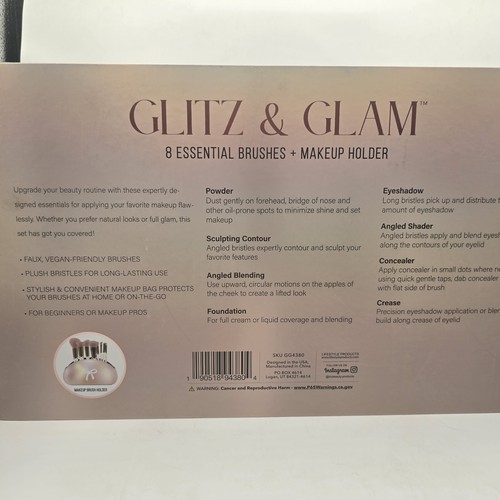 Glitz And Glam Pink Bow Makeup Holder 8 Piece Essential Brush Set New In Box - Picture 5 of 5