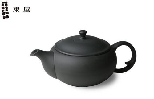 Azumaya Teapot Flat Teapot Backhand Black 300ml Tokoname Ware Made in Japan - Picture 1 of 6