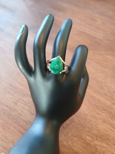 925 Sterling Silber roher Smaragd Träne Ring - Größe 10