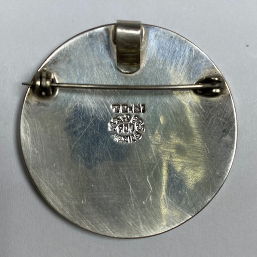 STERLING SILVER 925 Mexico Round Pin Pendant Brooch Crushed Turquoise 14g - Picture 10 of 10