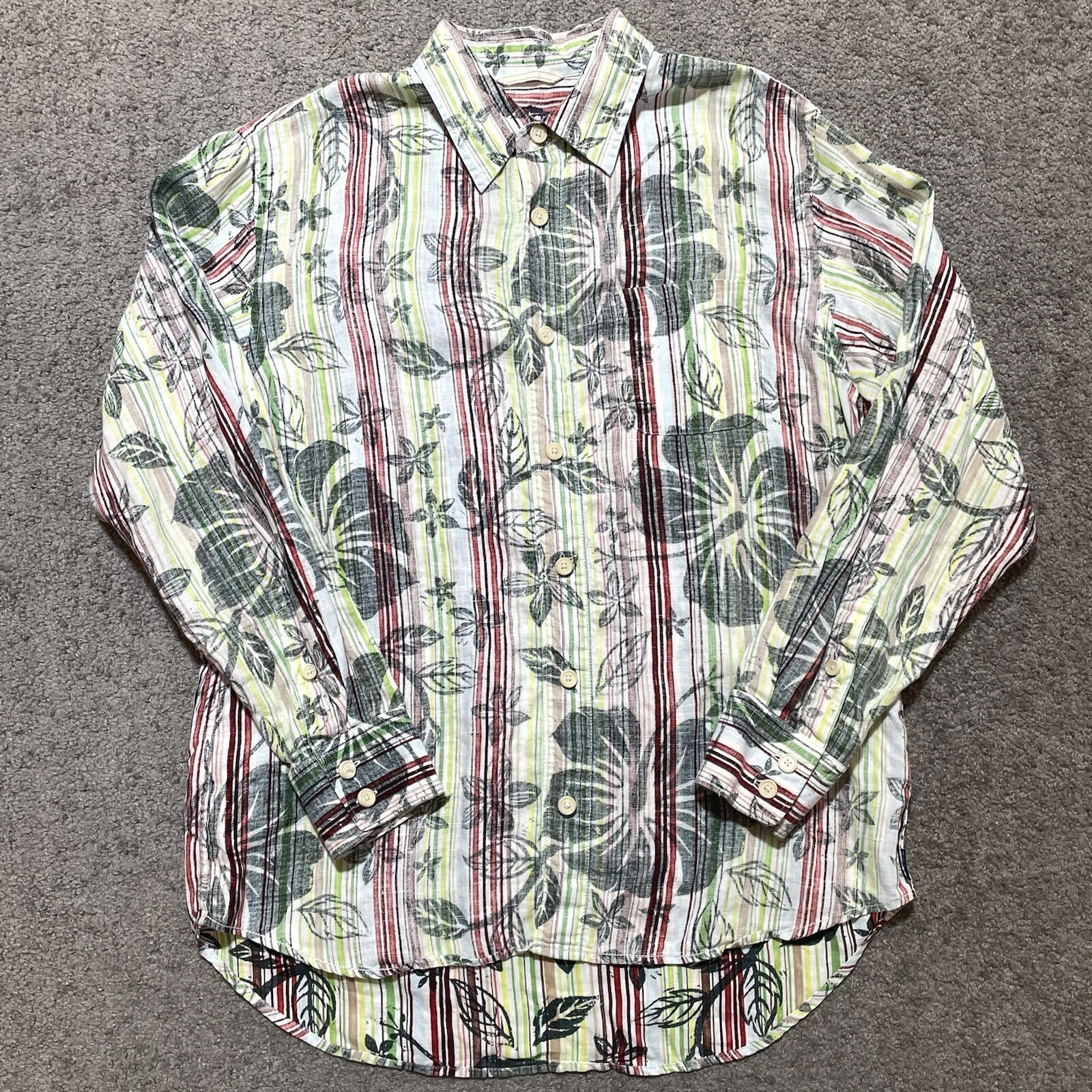Tommy Bahama Linen Shirt Mens Med Long Sleeve Hawaiian Hibiscus Floral Button Up