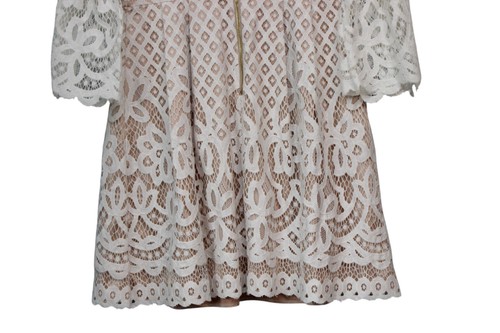 Eliza J Dress 8 Ivory Lace Bell Sleeve Pleated Formal Cocktail Wedding Bridal - Picture 15 of 16