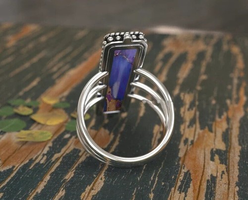 Purple Copper Turquoise 925 Sterling Silver Beautiful Lovely Ring, All Size M993 - Picture 4 of 6