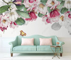 3D Rural Floral Leaves Butterfly Self-adhesive Removeable Wallpaper Wall Mural