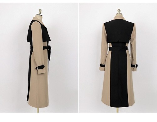Ladies Cream Black Luxury Classic Street Trench Long Esme Jacket Coat 8 10 - Picture 6 of 17